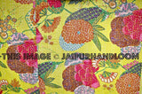 ON SALE Floral Kantha Quilt yellow Kantha Quilt Floral Kantha Blanket, Kantha Bedspread Throw, Kantha Bedding, queen Blanket,Sari Quilt