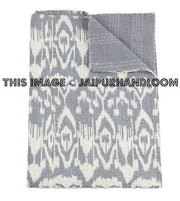 ON SALE Ikat Kantha Quilt In Gray, Kantha Quilt, Ikat Quilt, Ikat Blanket Throw, Kantha Blanket Throw, Ikat Kantha Bed Cover, Gray Blanket-Jaipur Handloom