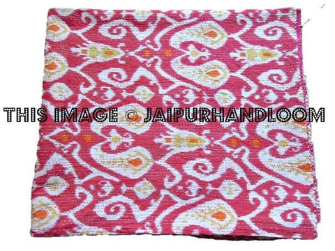 ON SALE Ikat Kantha Quilt In Pink, Kantha Quilt, Ikat Quilt, Ikat Blanket Throw, Kantha Blanket Throw, Ikat Kantha Bed Cover, Pink Blanket-Jaipur Handloom