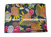 ON SALE Indian Cotton Sari Kantha Quilt in Black, Antique Saree Black Kantha Blanket handmade reversible Kantha Bedspread Bedding Blanket-Jaipur Handloom