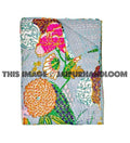 ON SALE cotton indian sari Kantha Quilt In sea blue, Christmas Gift - Floral Kantha Blanket, Kantha Bedspread Kantha Throw Bedding Blanket