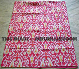 ON SALE queen Ikat Quilt in Pink paisley ikat Kantha Quilt Blanket Cotton Quilted Bedspreads,Throws, Gudari Handmade REVERSIBLE Bedding-Jaipur Handloom