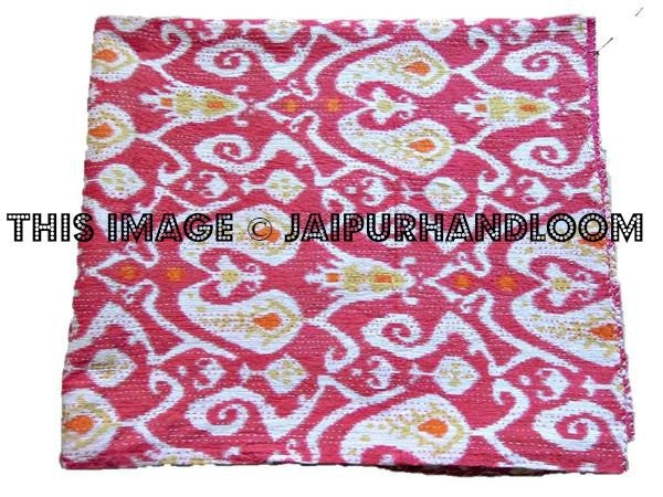 ON SALE queen Ikat Quilt in Pink paisley ikat Kantha Quilt Blanket Cotton Quilted Bedspreads,Throws, Gudari Handmade REVERSIBLE Bedding-Jaipur Handloom