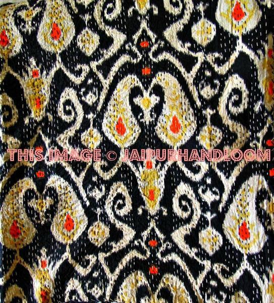 ON SALE queen Ikat Quilt in black paisley ikat Kantha Quilt Blanket Cotton Quilted Bedspreads,Throws, Gudari Handmade REVERSIBLE Bedding