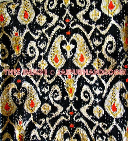 ON SALE queen Ikat Quilt in black paisley ikat Kantha Quilt Blanket Cotton Quilted Bedspreads,Throws, Gudari Handmade REVERSIBLE Bedding