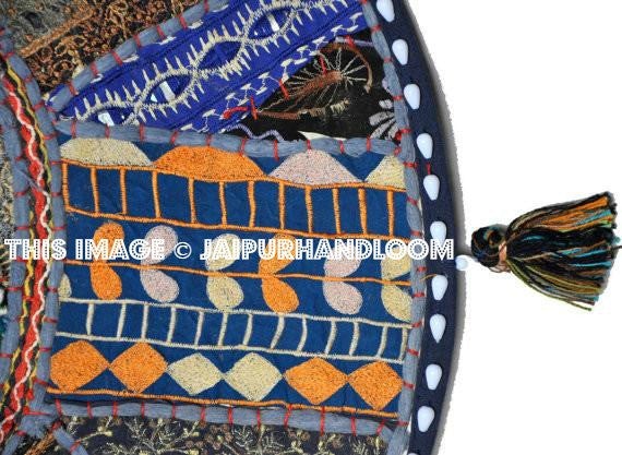 On Sale 32" Blue Large Round Floor Pillow Cushion Cover Seating Floor Pillow Cover Throw Pillow Toss Pillow Decorative Pillow Foot Stool-Jaipur Handloom