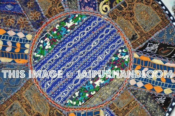 On Sale 32" Blue Large Round Floor Pillow Cushion Cover Seating Floor Pillow Cover Throw Pillow Toss Pillow Decorative Pillow Foot Stool-Jaipur Handloom