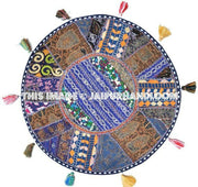 On Sale 32" Blue Large Round Floor Pillow Cushion Cover Seating Floor Pillow Cover Throw Pillow Toss Pillow Decorative Pillow Foot Stool-Jaipur Handloom