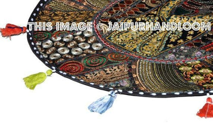 On Sale XL 32" Black Floor Pillow Cushion in Black gypsy Bohemian Patchwork floor cushion pouf Vintage Indian Foot Stool Bean Bag-Jaipur Handloom