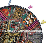 On Sale XL 32" Black Floor Pillow Cushion in Black gypsy Bohemian Patchwork floor cushion pouf Vintage Indian Foot Stool Bean Bag-Jaipur Handloom