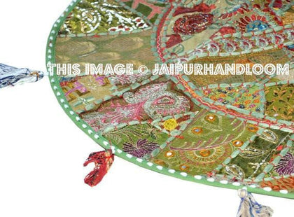 On Sale XL 32" Green Vintage Indian Foot Stool Floor Pillow Cushion in Green gypsy Bohemian Patchwork floor cushion pouf Bean Bag-Jaipur Handloom