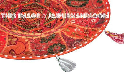 On Sale XL 32" Round Floor Pillow Cushion in Orange gypsy Bohemian Patchwork floor cushion pouf Vintage Indian Foot Stool Bean Bag-Jaipur Handloom