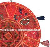 On Sale XL 32" Round Floor Pillow Cushion in Orange gypsy Bohemian Patchwork floor cushion pouf Vintage Indian Foot Stool Bean Bag-Jaipur Handloom