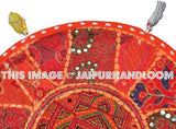 On Sale XL 32" Round Floor Pillow Cushion in Orange gypsy Bohemian Patchwork floor cushion pouf Vintage Indian Foot Stool Bean Bag-Jaipur Handloom