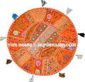 Orange 22" Decorative Round Floor Pillow in Blue Cushion round embroidered Bohemian floor cushion pouf Vintage Indian Foot Stool Bean Bag-Jaipur Handloom