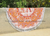 Orange Elephant Plum & Blow Medallion Beach Roundie Throw Table Cover-Jaipur Handloom