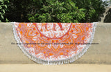 Orange Elephant Plum & Blow Medallion Beach Roundie Throw Table Cover-Jaipur Handloom