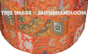 Orange Pouf ottomans round tufted ottoman footstool pouf-Jaipur Handloom
