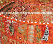 Orange Pouf ottomans round tufted ottoman footstool pouf-Jaipur Handloom