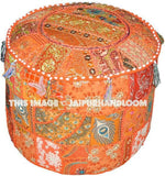 Orange Pouf ottomans round tufted ottoman footstool pouf-Jaipur Handloom