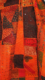 Orange Queen Indian Bedspread Bohemian Patchwork Bedding Bed cover-Jaipur Handloom