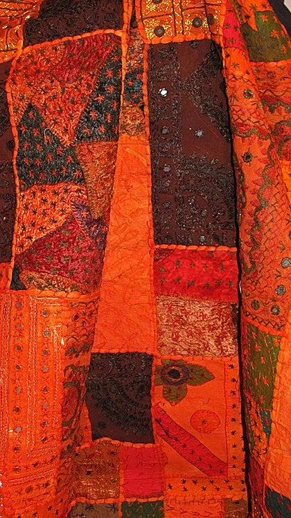 Orange Queen Indian Bedspread Bohemian Patchwork Bedding Bed cover-Jaipur Handloom