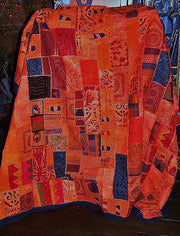 Orange Queen Indian Bedspread Bohemian Patchwork Bedding Bed cover-Jaipur Handloom