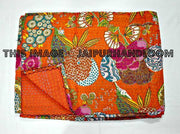 Orange Queen Kantha Quilt Blanket Throw Bedspread-Jaipur Handloom