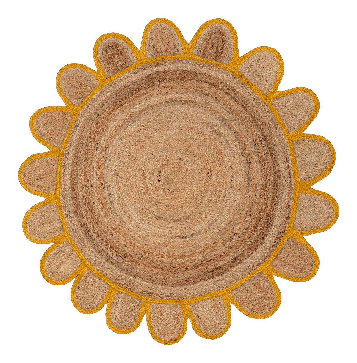 Orange Round scallop rug, round scalloped jute rug, round jute rug