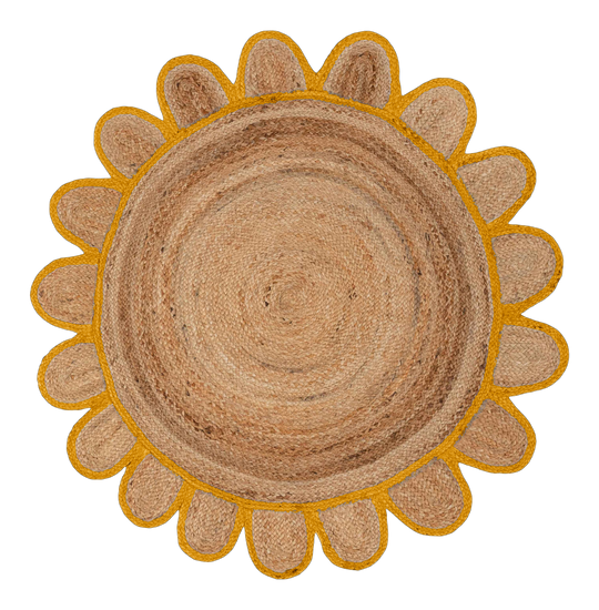 Orange Round scallop rug, round scalloped jute rug, round jute rug