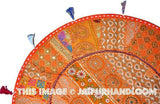 Orange XL 22" Patchwork Round Floor Pillow Indian embroidered Foot Stool Bean Bag-Jaipur Handloom