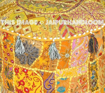Ottoman Pouf Floor Pillow in yellow playroom seating-Jaipur Handloom