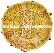 Ottoman Pouf Floor Pillow in yellow playroom seating-Jaipur Handloom