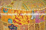 Ottoman Pouf Floor Pillow in yellow playroom seating-Jaipur Handloom