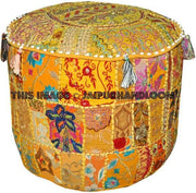 Ottoman Pouf Floor Pillow in yellow playroom seating-Jaipur Handloom