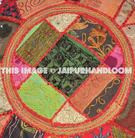 Ottoman Seat Embroidered Pouffe round stool chair foot stool-Jaipur Handloom