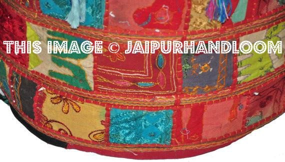 Ottoman Seat Embroidered Pouffe round stool chair foot stool-Jaipur Handloom