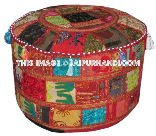Ottoman Seat Embroidered Pouffe round stool chair foot stool-Jaipur Handloom