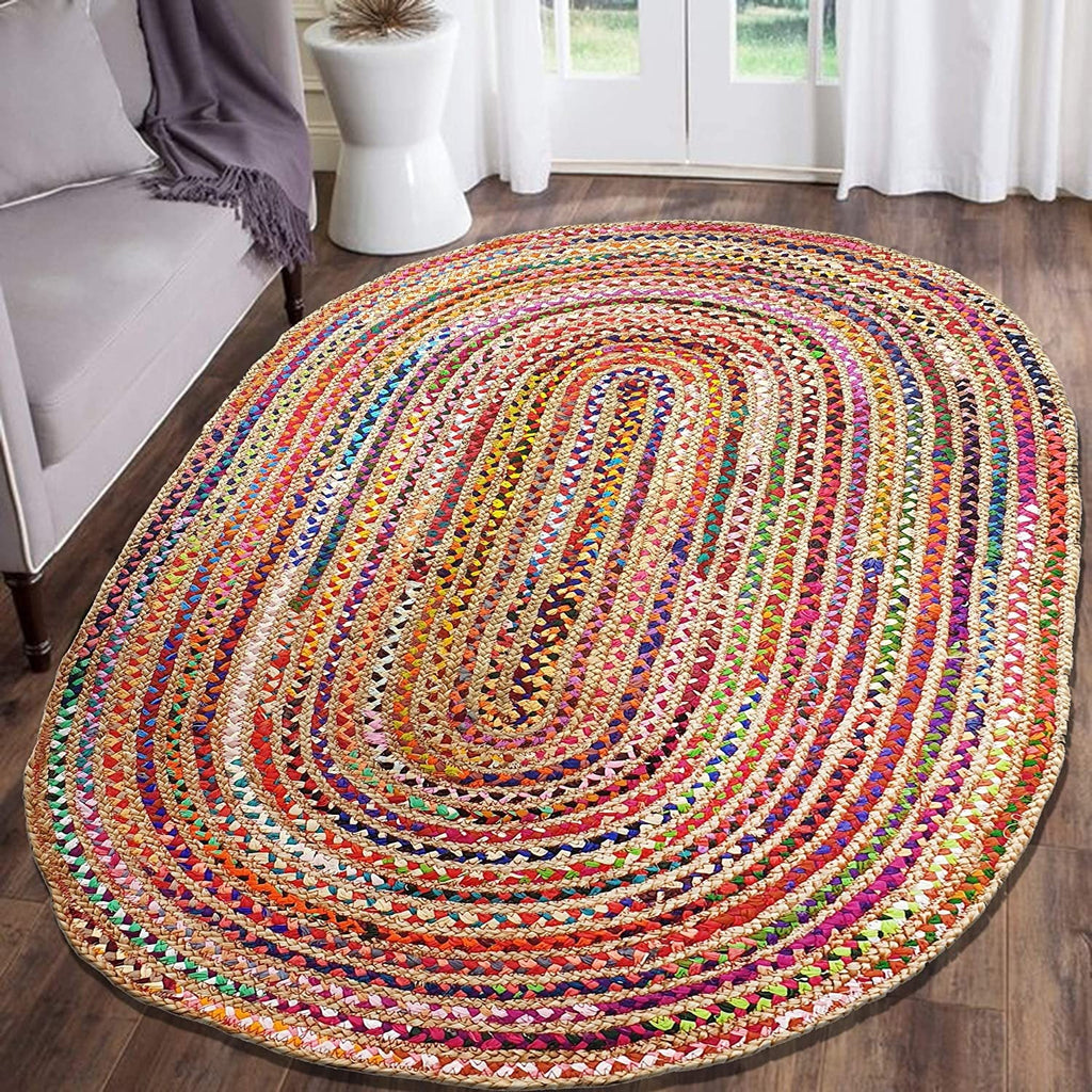 Oval 5 X 7 Area Rug for Living Room, Braided Chindi Kitchen Area Rug