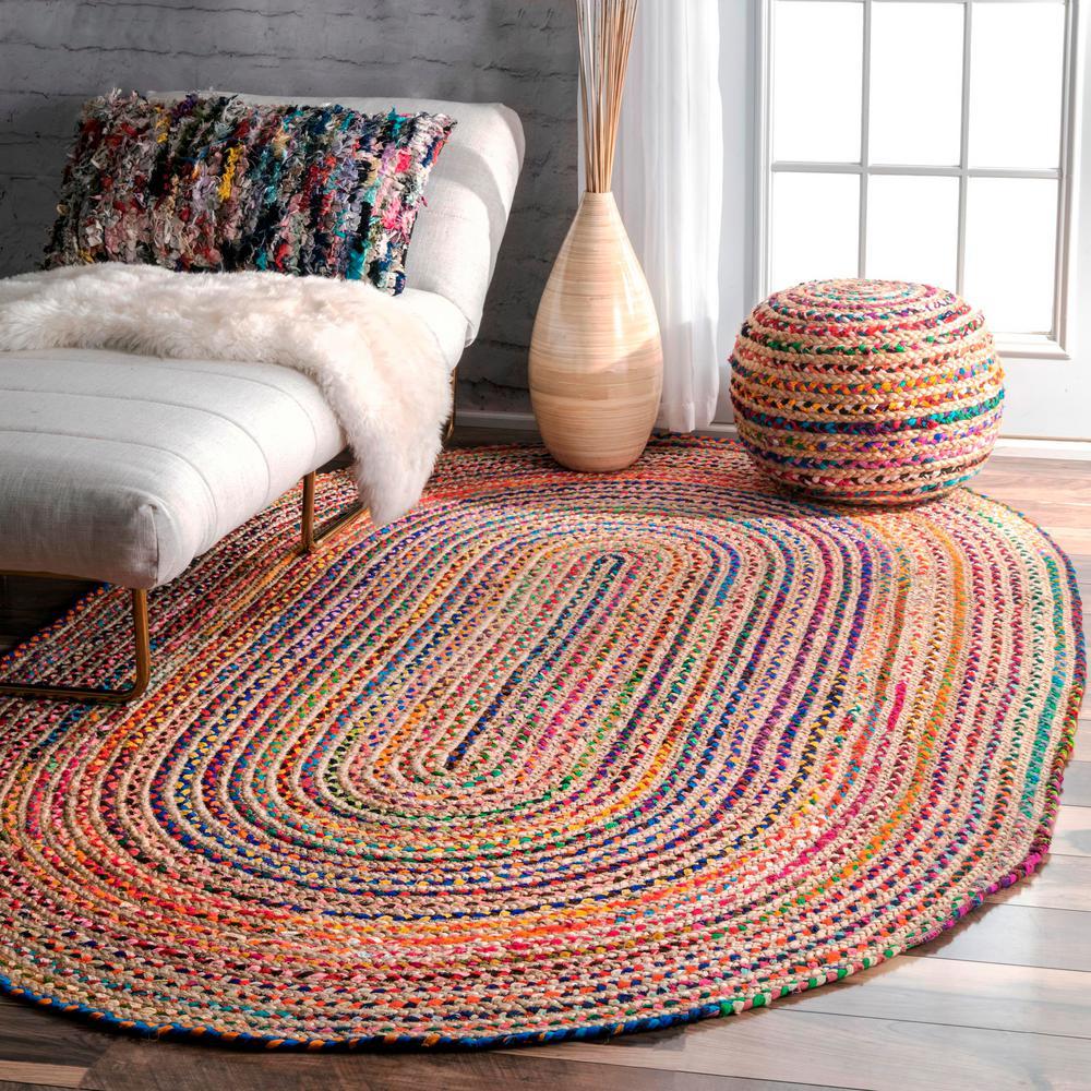 Oval 5 X 7 Area Rug for Living Room, Braided Chindi Kitchen Area Rug