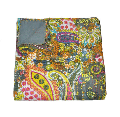 Paisley Indian Kantha Quilt Holiday Gift Handmade Kantha Bedding Bedspread-Jaipur Handloom