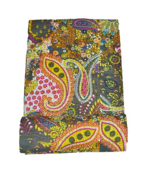 Paisley Indian Kantha Quilt Holiday Gift Handmade Kantha Bedding Bedspread-Jaipur Handloom
