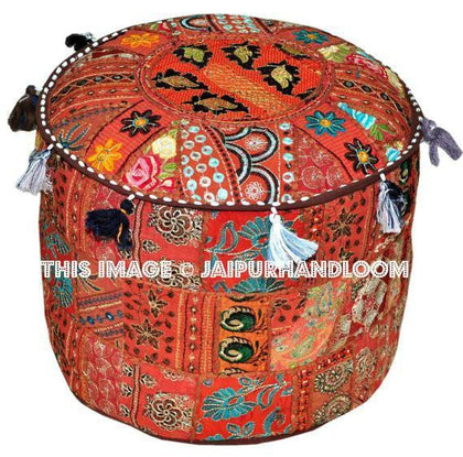 Patchwork Cocktail Ottoman-Jaipur Handloom