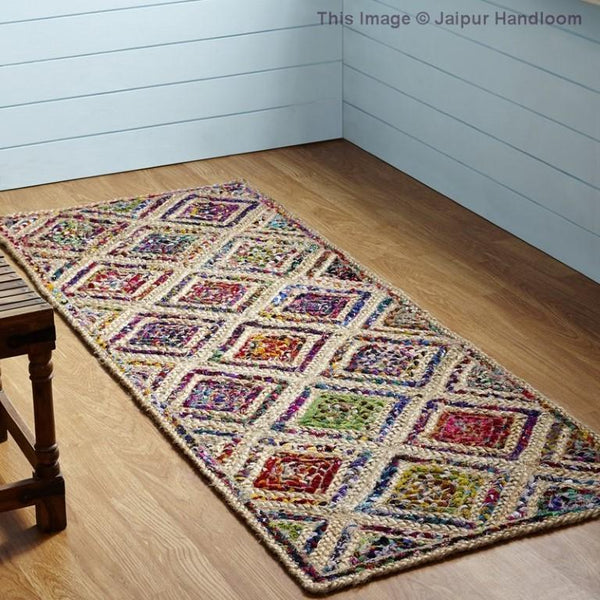 Patchwork Hallway Runner Hand Braided Jute Chindi Living Room Area Rug