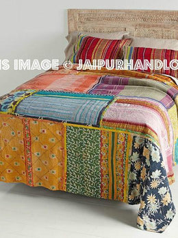 Patchwork Kantha Quilt, Bohemian Indian kantha Bedding Bedcover