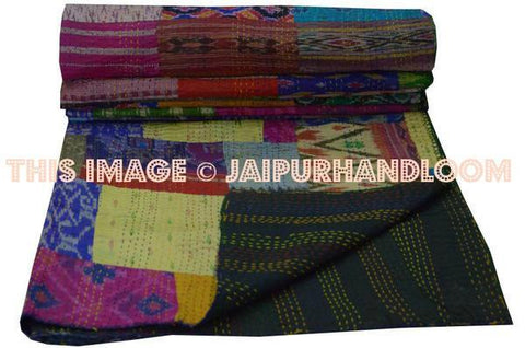 Patchwork Kantha Quilt in Queen Size Bohemian Kantha Bedding Bed Cover