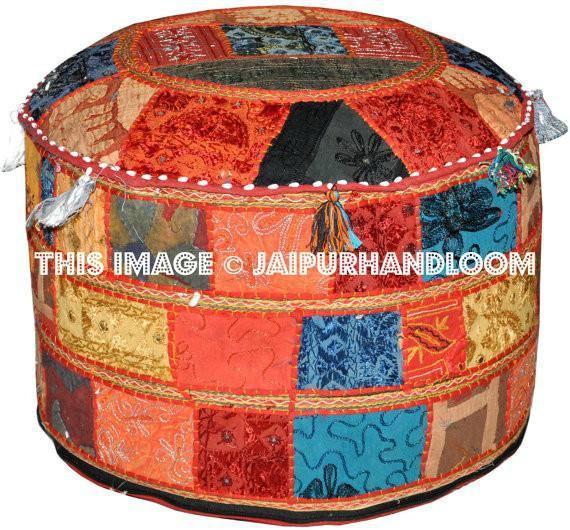 Patchwork Pouf Ottoman Cover Indian Pouf