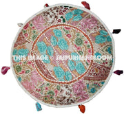 Patchwork Poufs - 22X12 inches Indian Embroidered Poufs Ottoman-Jaipur Handloom
