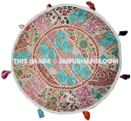 Patchwork Poufs - 22X12 inches Indian Embroidered Poufs Ottoman-Jaipur Handloom