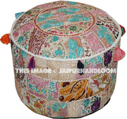 Patchwork Poufs - 22X12 inches Indian Embroidered Poufs Ottoman-Jaipur Handloom